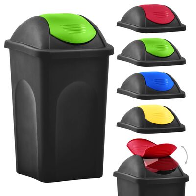 vidaXL Coș de gunoi cu capac oscilant, negru și verde, 60L