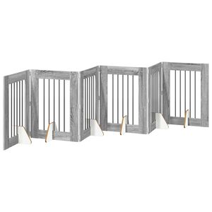 vidaXL Poartă pentru c&acirc;ini pliabilă cu suporturi 6 pcs Sonoma gri