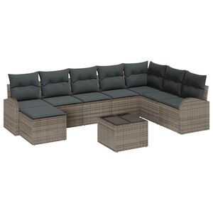 vidaXL Set de canapele pentru grădină cu pernă 9 pcs Gri Rattan poli