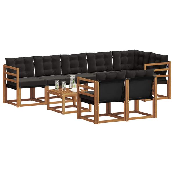 vidaXL Set de canapele de exterior cu pernă 9 pcs Natural și Negru