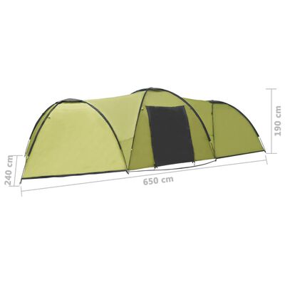 vidaXL Cort camping tip iglu, 8 persoane, verde, 650x240x190 cm