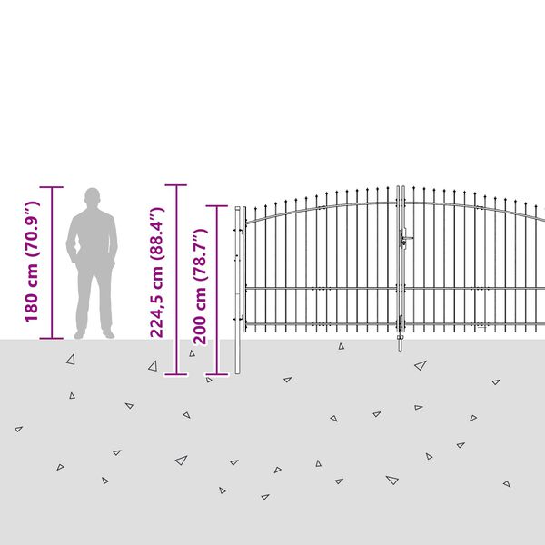 vidaXL Poartă de grădină cu blocare Gri 100 x 500 cm Oțel