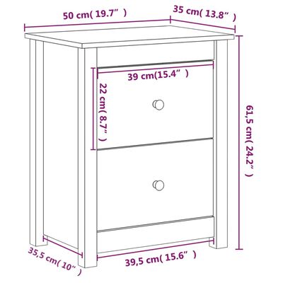 vidaXL Noptiere, 2 buc., gri, 50x35x61,5 cm, lemn masiv de pin