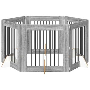 vidaXL Poartă pentru c&acirc;ini cu suporturi 6 pcs Sonoma gri 80 x 80 cm