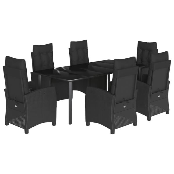 vidaXL Set mobilier de grădină cu perne, 7 piese, negru, poliratan