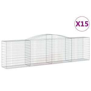 vidaXL Coșuri gabion arcuite 15 buc, 400x50x100/120 cm fier galvanizat