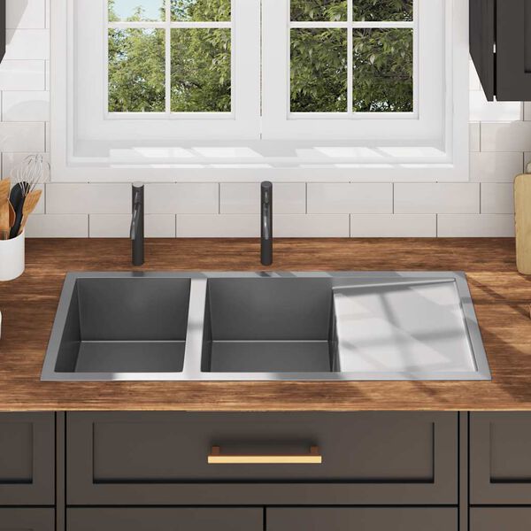 vidaXL Chiuvetă de bucătărie lucrată manual, oțel inoxidabil