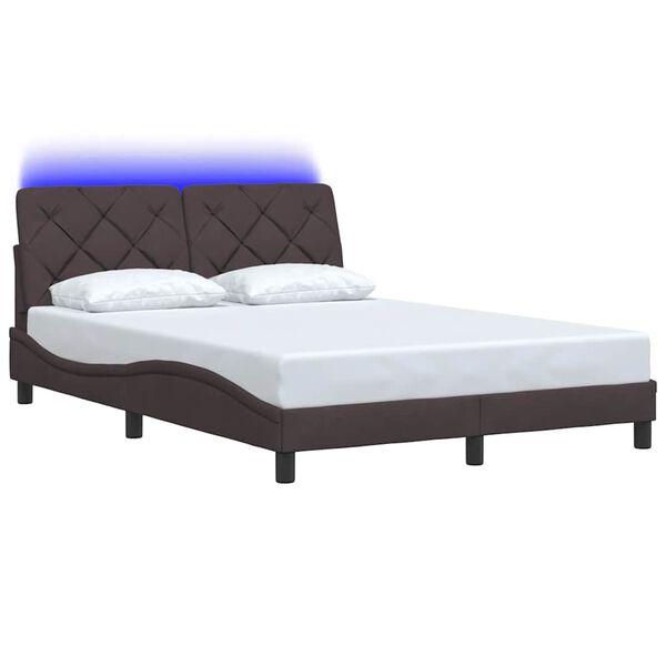 vidaXL Cadru de pat cu LED fără saltea țesătură maro &icirc;nchis 140x190 cm