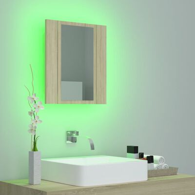 vidaXL Dulap de baie cu oglindă și LED, stejar Sonoma, 40x12x45 acril