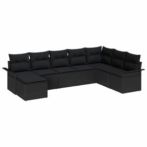 vidaXL Set de canapele pentru grădină cu pernă 8 pcs Negru poliratan