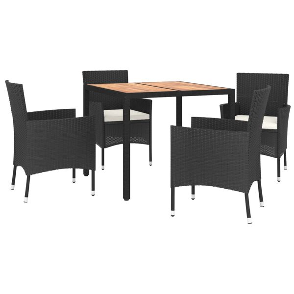 vidaXL Set mobilier de grădină cu perne, 5 piese, negru, poliratan
