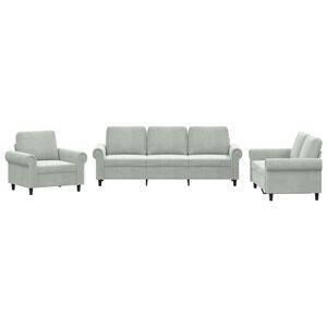 vidaXL Set de canapele cu perne, 3 piese, gri deschis, catifea