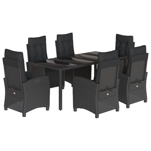 vidaXL Set mobilier de grădină cu perne, 7 piese, negru, poliratan