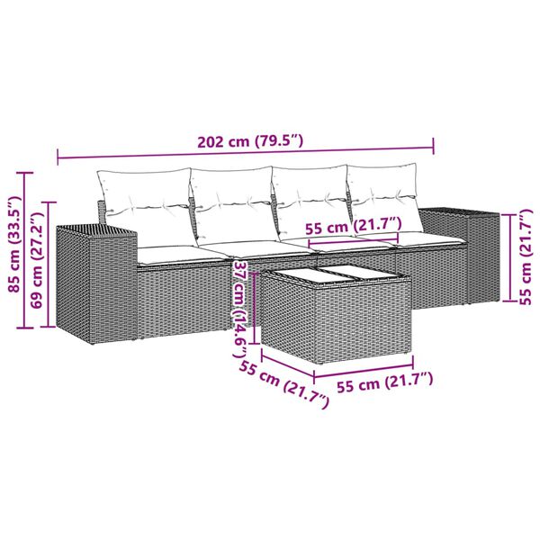 vidaXL Set canapele de grădină cu perne, 5 piese gri deschis poliratan