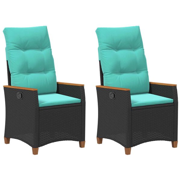 vidaXL Scaun de grădină rabatabil Negru și Turcoaz 64 x 57,5 x 112 cm