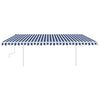 vidaXL Copertină retractabilă manual, cu LED, albastru și alb, 5x3 m