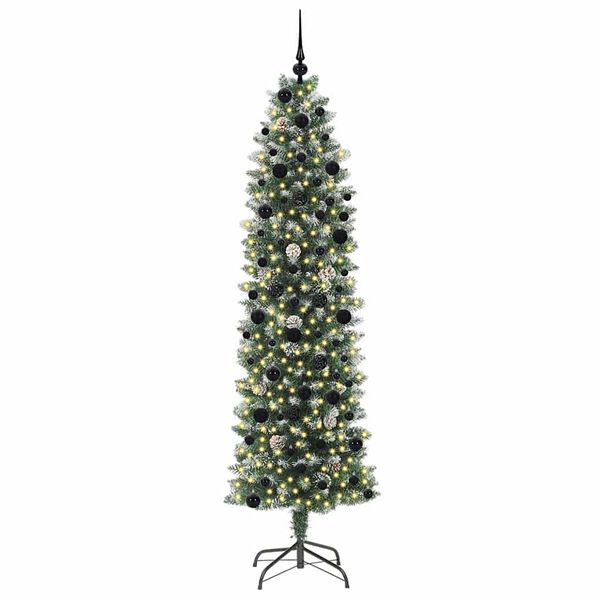 vidaXL Copac Artificial Slăb de Crăciun cu 300 LED Verde și alb 240 cm