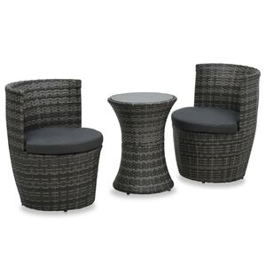 vidaXL Set mobilier de bistro cu perne, 3 piese, gri, poliratan