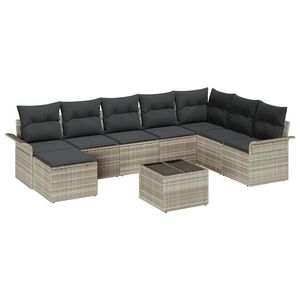 vidaXL Set de canapele pentru grădină cu pernă 9 pcs Gri Rattan poli