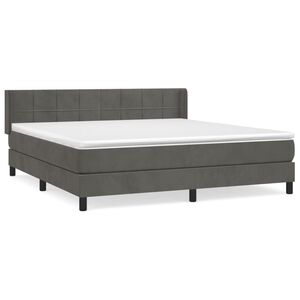 vidaXL Pat box spring cu saltea, gri &icirc;nchis, 180x200 cm, catifea