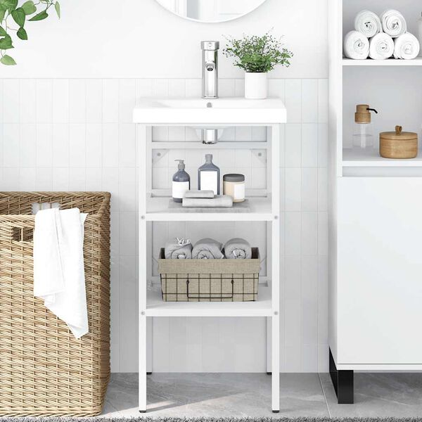 vidaXL Cadru chiuvetă de baie, alb, 40x38x83 cm, fier