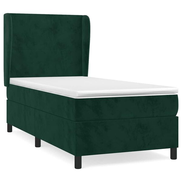 vidaXL Pat box spring cu saltea, verde &icirc;nchis, 80x200 cm, catifea
