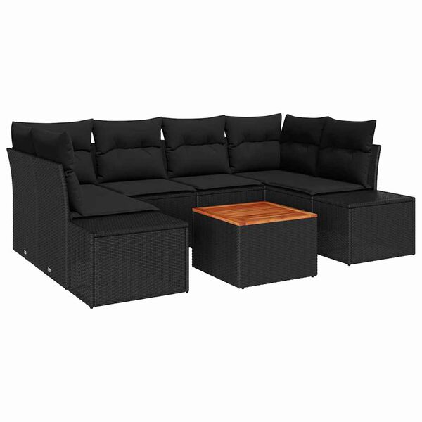 vidaXL Set de canapele pentru grădină cu pernă 7 pcs Negru Rattan poli