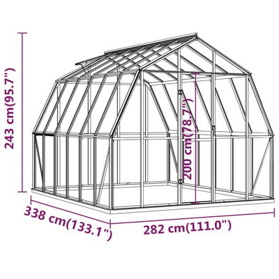 vidaXL Seră cu cadru de bază, antracit, 9,53 m², aluminiu