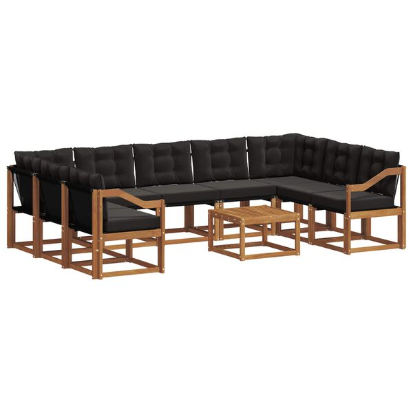 vidaXL Set de canapele de exterior cu pernă 10 pcs Natural și Negru