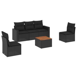 vidaXL Set mobilier de grădină cu perne, 6 piese, negru, poliratan