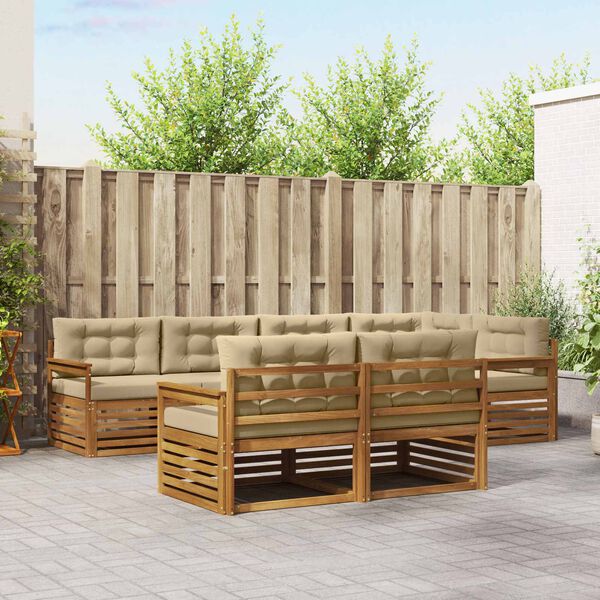 vidaXL Set de canapele de exterior cu pernă 7 pcs Natural și Bej