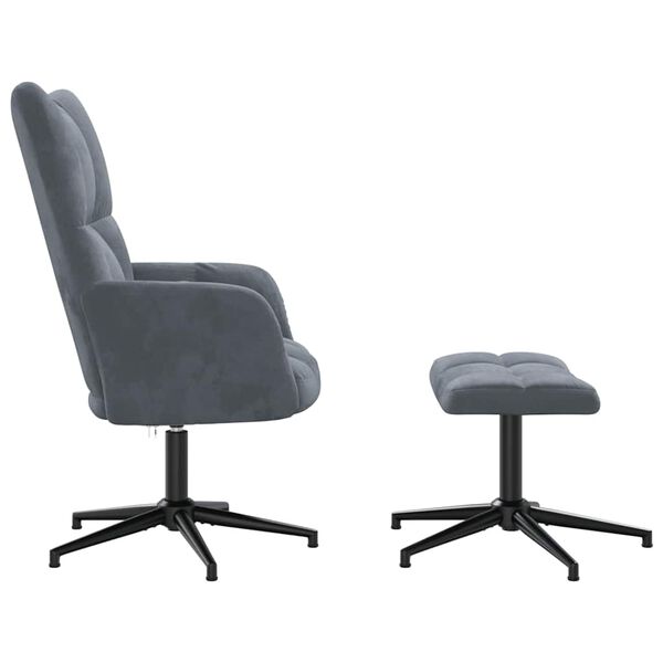vidaXL Scaun de relaxare cu taburet, gri &icirc;nchis, catifea
