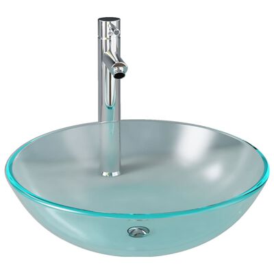 vidaXL Chiuvetă baie cu robinet și scurgere tip push, sticlă mătuită