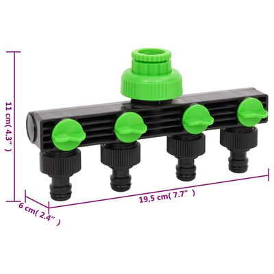 vidaXL Adaptor pentru robinet 4 căi verde/negru 19,5x6x11 cm ABS și PP