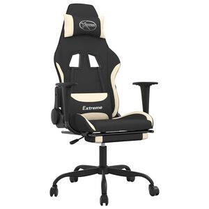 vidaXL Scaun de gaming cu masaj/suport picioare, negru și crem, textil