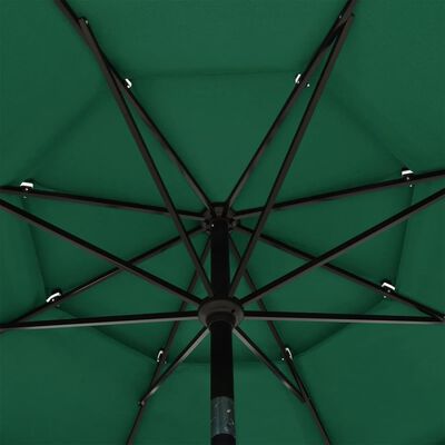 vidaXL Umbrelă de soare 3 niveluri, stâlp de aluminiu, verde, 3,5 m