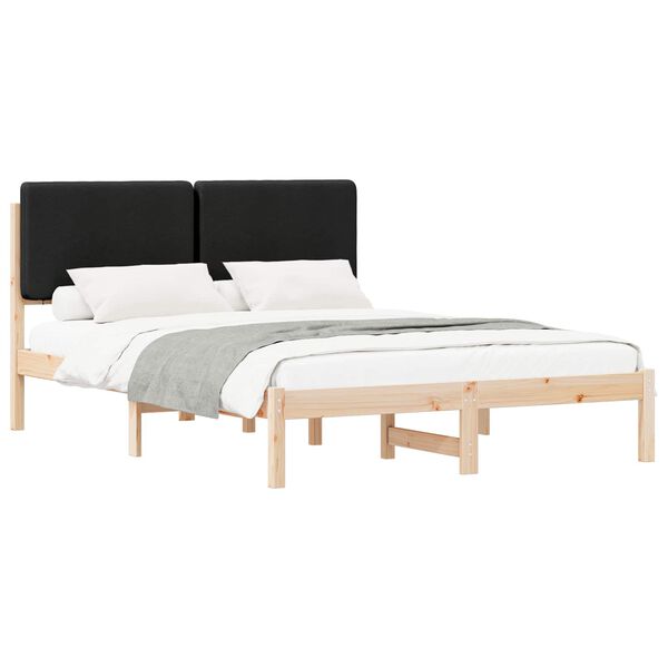 vidaXL Cadru de pat cu tăblie tapițată cu headboard Negru 140 x 200 cm