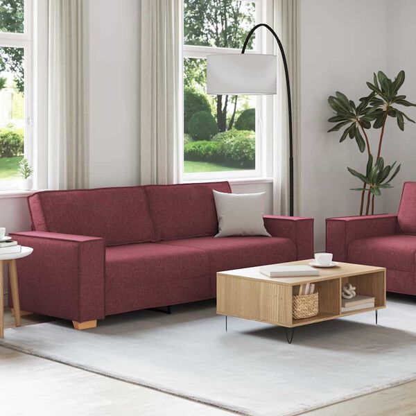 vidaXL Set canapea cu perne, 2 piese, roșu vin, material textil