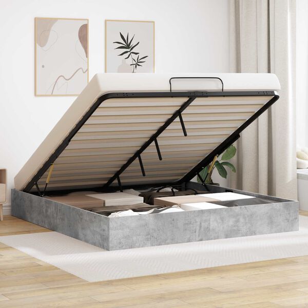 vidaXL Cadru de pat otoman Gri Beton 160 x 200 cm Lemn prelucrat