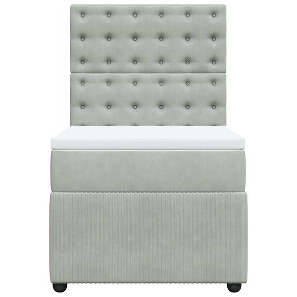 vidaXL Pat box spring cu saltea, gri deschis, 90x190 cm, catifea