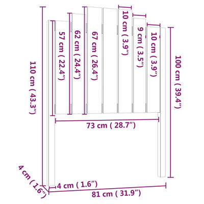 vidaXL Tăblie de pat, alb, 81x4x110 cm, lemn masiv de pin