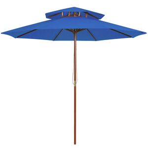 vidaXL Umbrelă de soare dublă, st&acirc;lp din lemn, albastru, 270 cm
