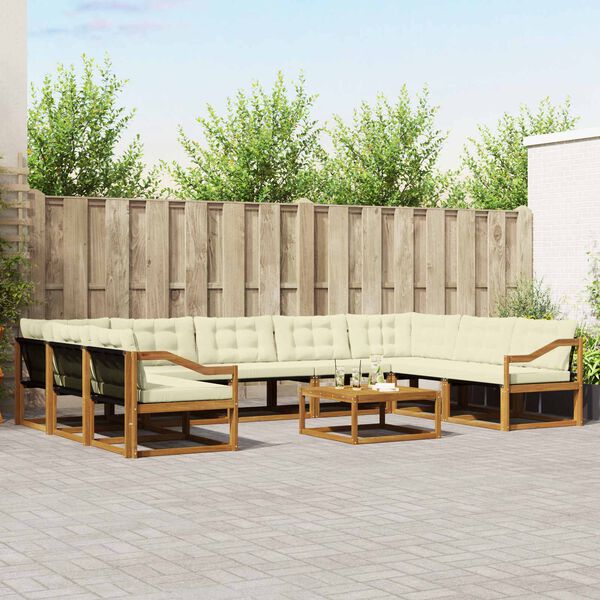 vidaXL Set de canapele de exterior cu pernă 10 pcs Natural și Crem