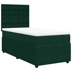 vidaXL Pat box spring cu saltea, verde &icirc;nchis, 90x190 cm, catifea