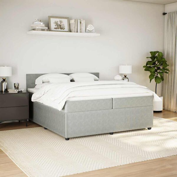 vidaXL Pat box spring cu saltea, gri deschis, 200x200 cm, catifea