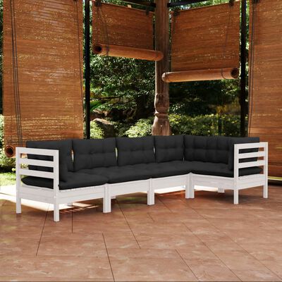 vidaXL Set mobilier de grădină cu perne, 5 piese, alb, lemn de pin