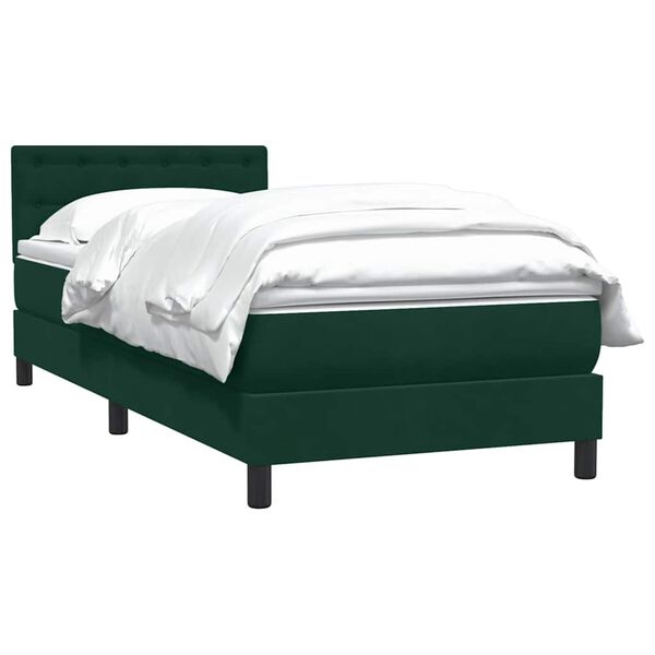 vidaXL Pat box spring cu saltea, verde &icirc;nchis, 80x220 cm, catifea