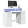 vidaXL Birou cu lumini LED, alb, 120x55x91 cm, lemn prelucrat