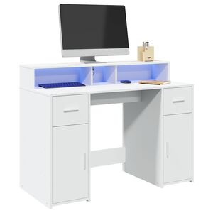 vidaXL Birou cu lumini LED, alb, 120x55x91 cm, lemn prelucrat