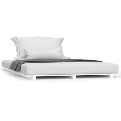vidaXL Cadru de pat, alb, 135x190 cm, lemn masiv de pin